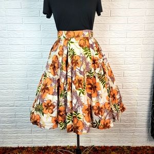 Hibiscus Print Swing Skirt, Size Small